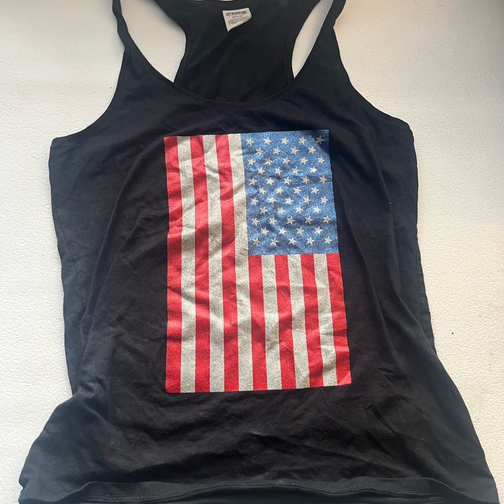 Victoria's Secret Black Tank Top with American Flag